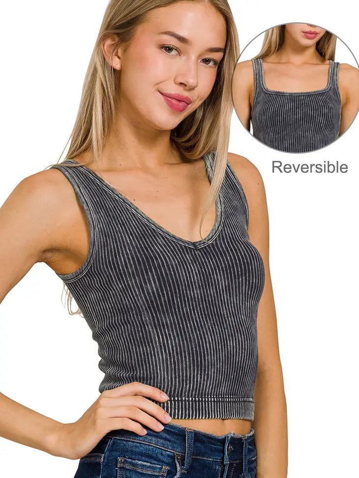 Vintage Washed Ribbed Reversible Crop Top