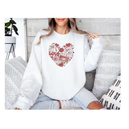 Womens Print Heart Valentine's Sweatshirt, Valentine's Day Outfit, Casual Long Sleeve Top for Fall & Winter, Valentine's Day Gift Idea