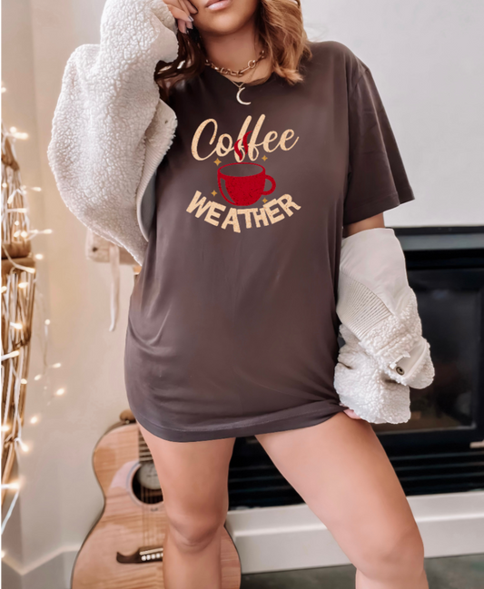 Coffee Weather Letter Print and Graphic Tee