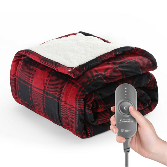 Sunbeam Sherpa Heated Electric Throw, 50" X 60", Red Plaid