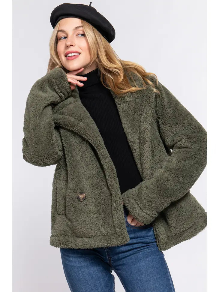 Notched Collar Sherpa Jacket